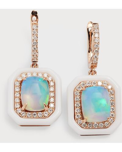 David Kord 18k Rose Gold Earrings With Opal Cushions, Diamonds And White Frame, 3.93tcw - Blue