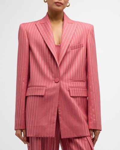 Alex Perry Crystal Pinstripe Single-Breasted Oversized Blazer - Red