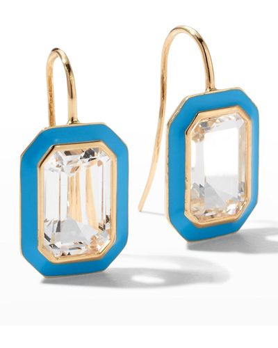 Goshwara 18k Queen Rock Crystal And Turquoise Enamel Hook Earrings - Blue