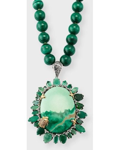 Stephen Dweck Chrysoprase Emerald And Malachite Bead Pendant Necklace - Green