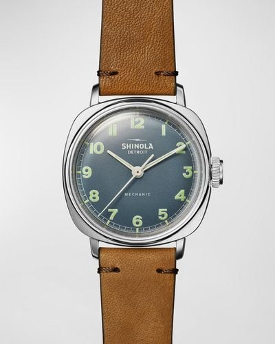 Shinola The Mechanic Leather-Strap Watch, 39Mm - Blue