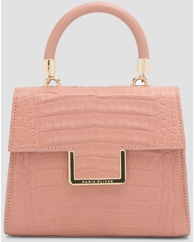 MARIA OLIVER Michelle Small Crocodile Top-Handle Bag With Strap - Pink