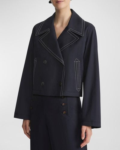 Lafayette 148 New York Double-Breasted Topstitch Jacket - Blue