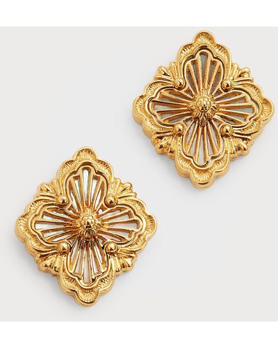 Buccellati Opera Tulle Small Button Earrings In Mother-of-pearl And 18k Yellow Gold - Metallic