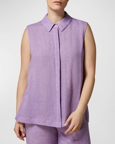 Marina Rinaldi Plus Size Eddy Sleeveless Linen Canvas Shirt - Purple