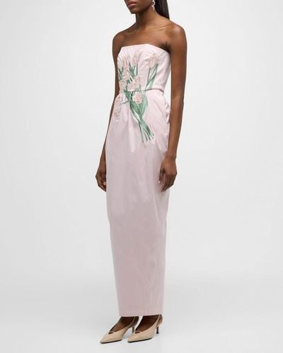 BERNADETTE Lena Sequin Bouquet Embroidered Strapless Maxi Dress - White