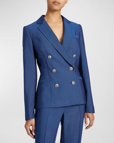 Santorelli Quinn Striped Double-Breasted Jacket - Blue