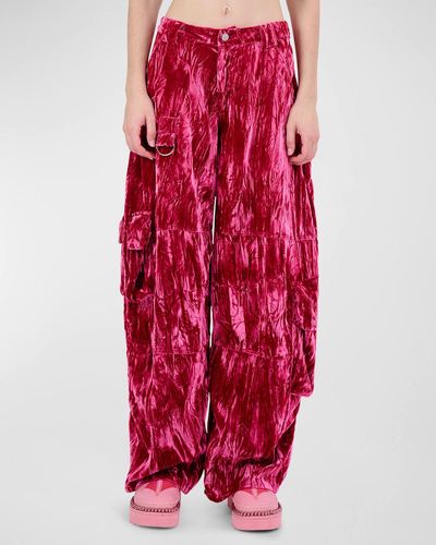 Collina Strada Lawn Printed Baggy Cargo Pants - Red