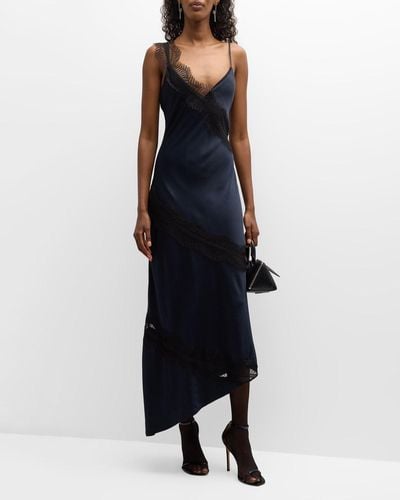 A.L.C. Soleil Satin Lace Asymmetric Maxi Dress - Blue