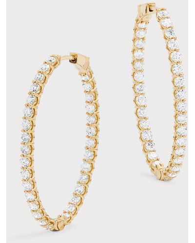 Neiman Marcus 18k Yellow Gold Gh/si1 Diamond Oval-shaped Hoop Earrings, 1.75"l - Metallic