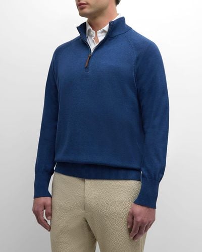 Sid Mashburn Quarter-Zip Raglan Sweater - Blue