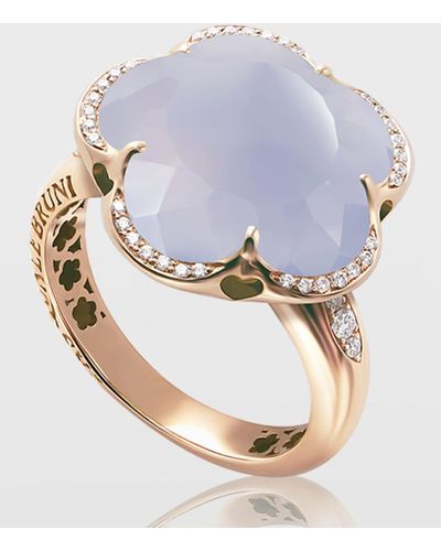 Pasquale Bruni Bon Ton 18k Rose Gold Chalcedony Ring W/ Diamonds Size 6.5 - Blue