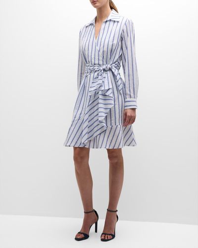 Finley Farrah Striped Flounce Wrap Shirtdress - Blue