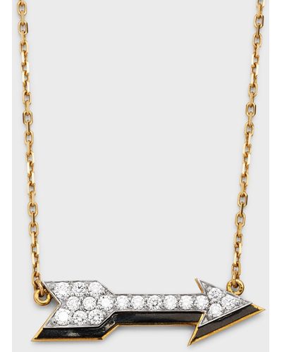 David Webb Motif 18k Gold Diamond Arrow Pendant Necklace With Black Enamel - White