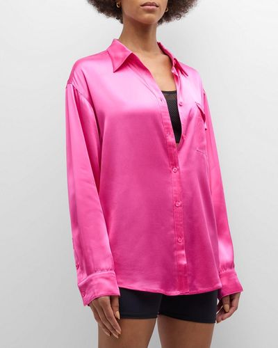 Terez Button-Front Silk Shirt - Pink