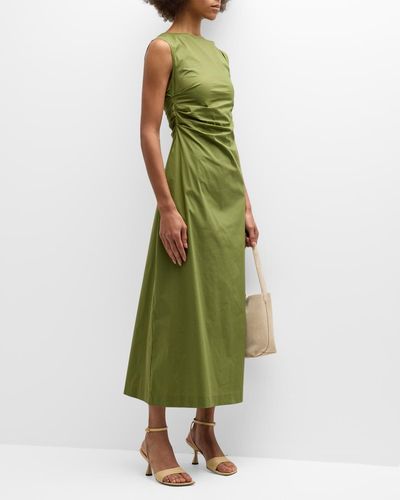 Wynn Hamlyn Monica High-Neck Gathered A-Line Maxi Dress - Green