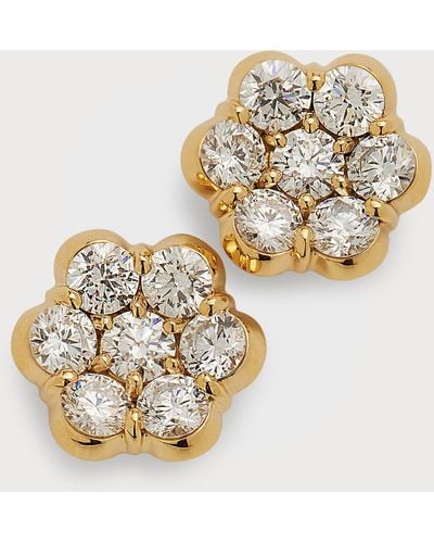 Bayco 18k Yellow Gold Floral Diamond Stud Earrings - Metallic