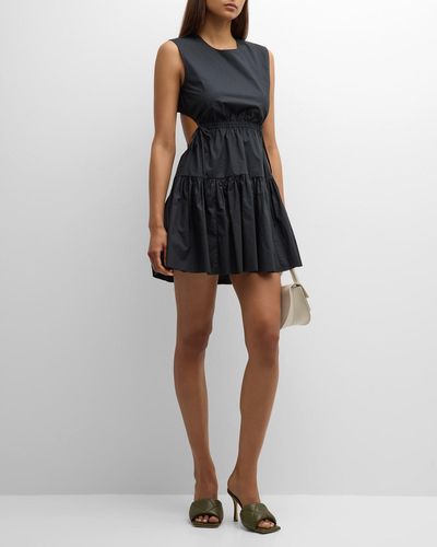 Joie Bea Tiered Cutout Cotton Poplin Mini Dress - Black