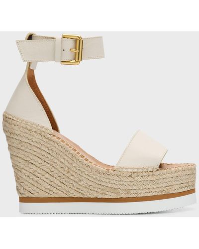 See By Chloé Glyn Leather Wedge Espadrille Sandals - Natural