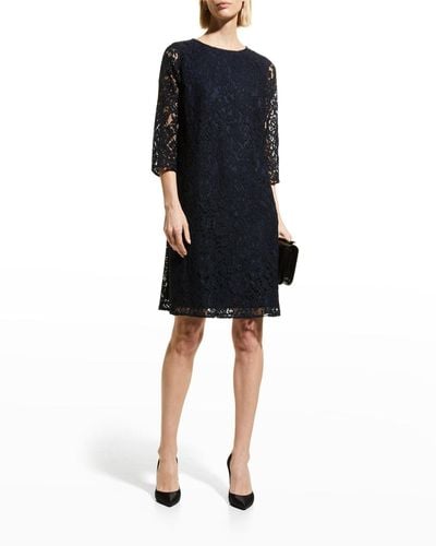 Caroline Rose 3/4-sleeve Lined Flora Lace Dress - Black