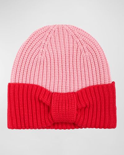 Kate Spade Ribbed Knit Bow Cuff Beanie - Red