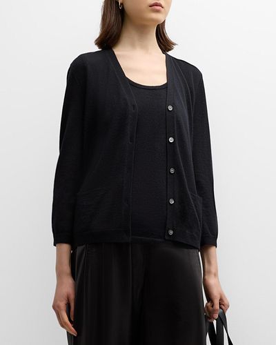 Neiman Marcus Cashmere Superfine Button-Front Cardigan - Black