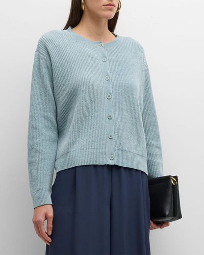 Eileen Fisher Ribbed Button-down Chenille Cardigan - Blue