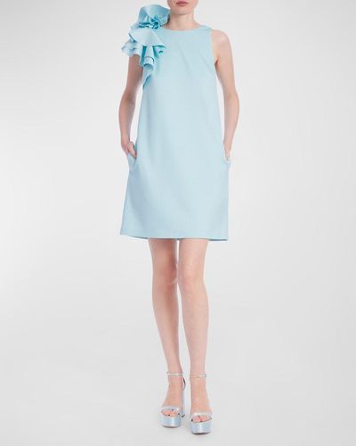 Badgley Mischka Sleeveless Ruffle Mini Shift Dress - Blue