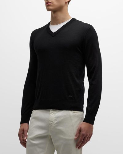 Brioni V-Neck Cashmere-Silk Sweater - Black