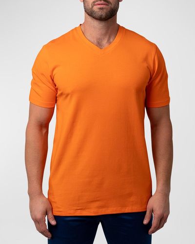 Maceoo Vivaldi Solid V-neck T-shirt - Orange