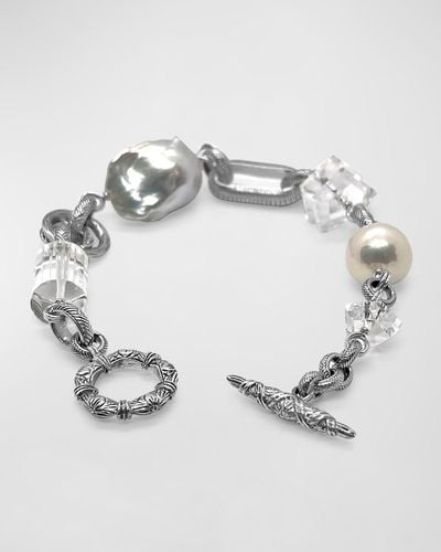 Stephen Dweck Natural Quartz And Baroque Pearl Bracelet In Sterling Silver - Metallic