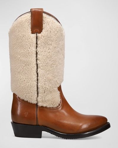 Frye Billy Leather Shearling Cowboy Boots - Brown