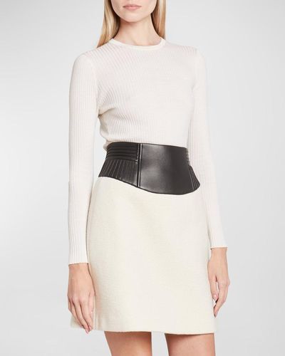 Gabriela Hearst Felix Pleated Leather-waist Cashmere Mini Skirt - White