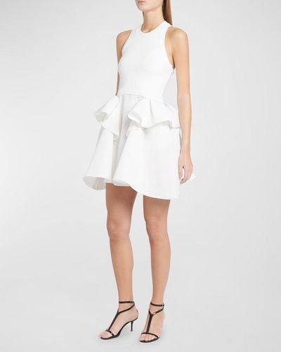 Alexander McQueen Knit Tank Mini Dress With Faille Peplum Skirt - White