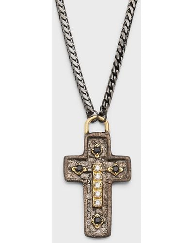 Armenta Artifact Cross Pendant With Black Sapphire And Diamonds - Metallic