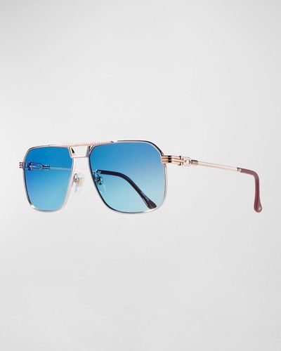 Vintage Frames Company Governor-Plated Aviator Sunglasses - Blue