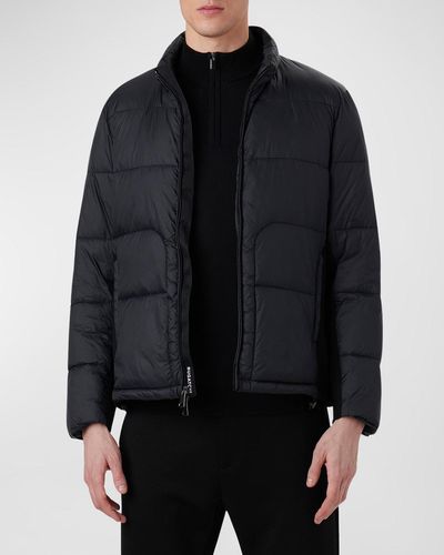 Bugatchi Quilted Bomber Jacket With Stowaway Hood - Black