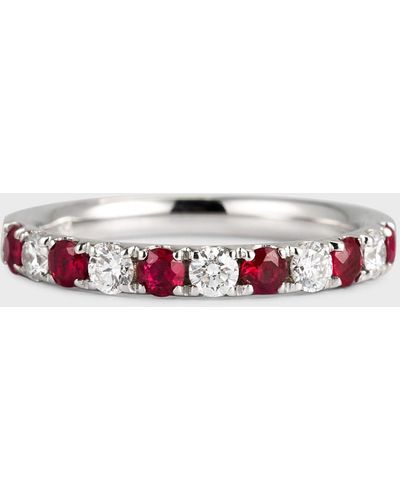 David Kord 18k White Gold Ring With 2.5mm Alternating Diamonds And Rubies, Size 6 - Multicolor