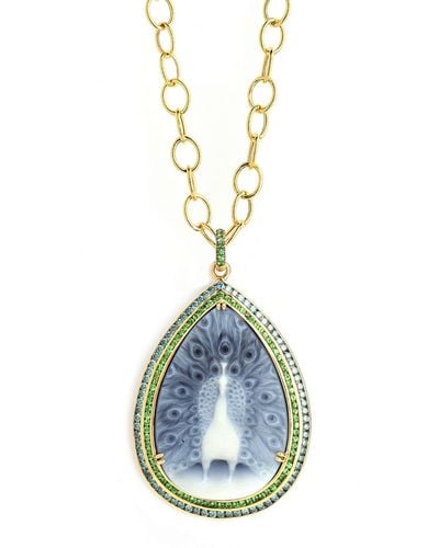 Syna Limited Edition Mogul Peacock Cameo Pendant Necklace - Blue