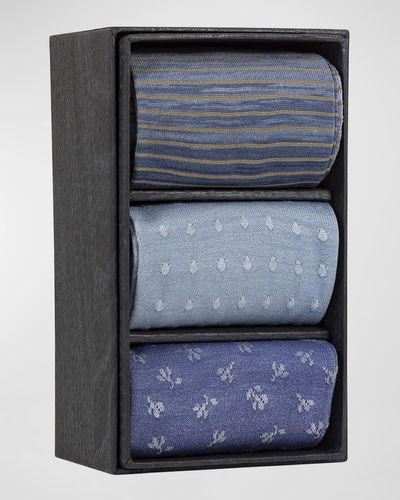 Marcoliani Pima Cotton Mid-Calf Socks, Set Of 3 - Blue