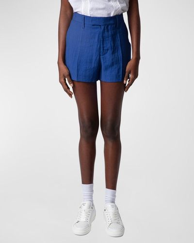 Zadig & Voltaire Please Crinkled Linen-Blend Shorts - Blue