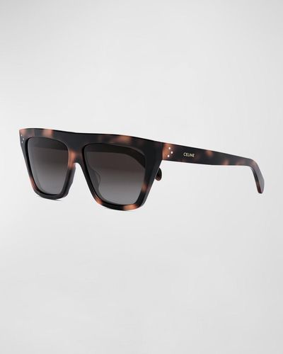 Celine Logo Flat-top Square Acetate Sunglasses - Black