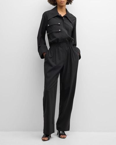Co. Wide-Llar Long-Sleeve Straight-Leg Flight Jumpsuit - Black