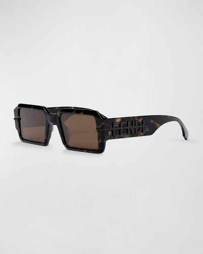 Fendi Raised Logo Rectangle Sunglasses - Brown