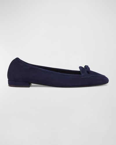 Stuart Weitzman Tully Suede Bow Ballerina Loafers - Blue