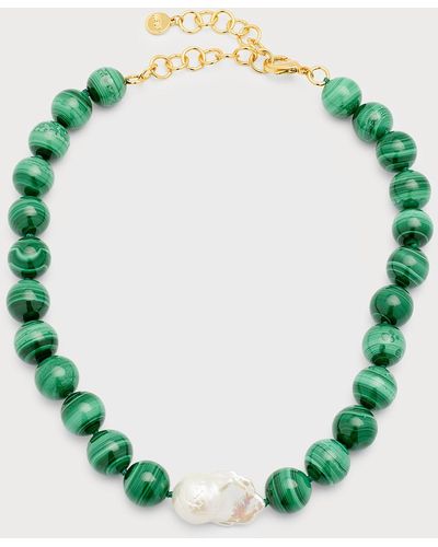 Nest Malachite Statement Necklace With Baroque Pearl - Green