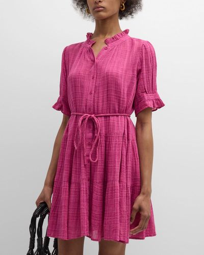 Apiece Apart Las Alturas Tiered Ruffle-Trim Gauze Mini Dress - Pink