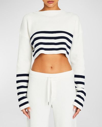 SER.O.YA Sharlie Stripe Cropped Sweater - White