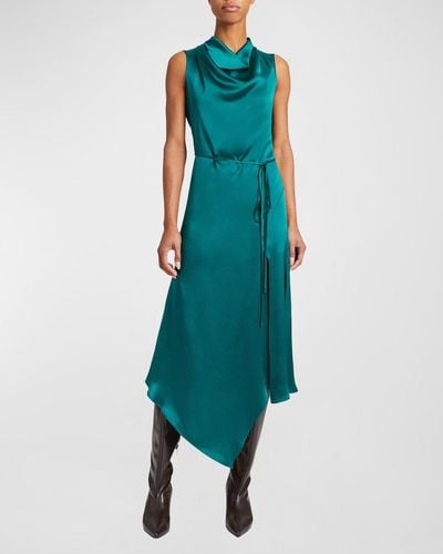 Santorelli Cowl-Neck Handkerchief Charmeuse Midi Dress - Green