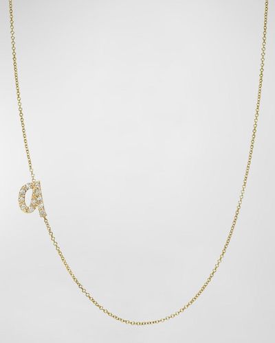 Zoe Lev 14k Gold Diamond Mini Script Initial Pendant Necklace - White
